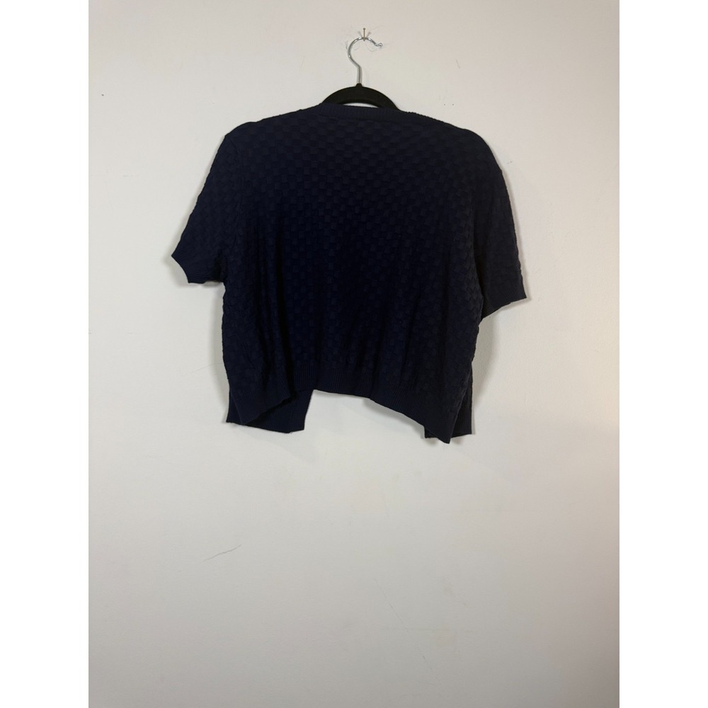 Nina Leonard Navy Lightweight Checkered Boxy Cropped Cardigan XL